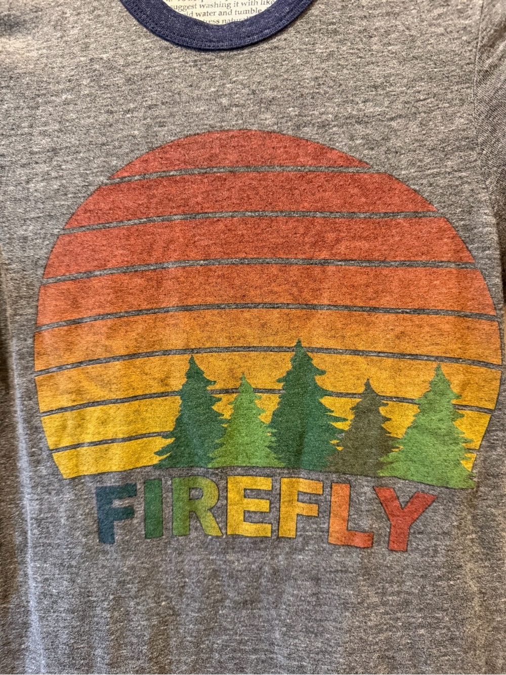 Aviator Nation Firefly Graphic Ringer Tee in Heather Gray with Navy Trim XS - Picture 2 of 7